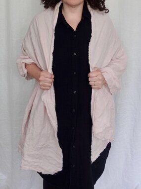 Reclaimed Pink Linen Wrap Scarf | Frayed Edge Shawl, Lightweight Natural Fiber